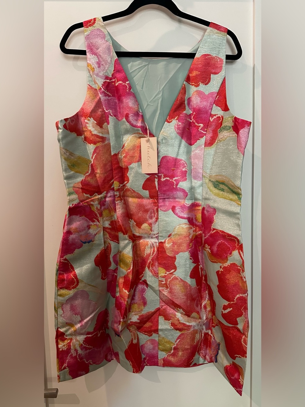 Hutch Anthropology Mini Dress in Coral, Pink and Mint Floral NWT XL - Picture 3 of 11